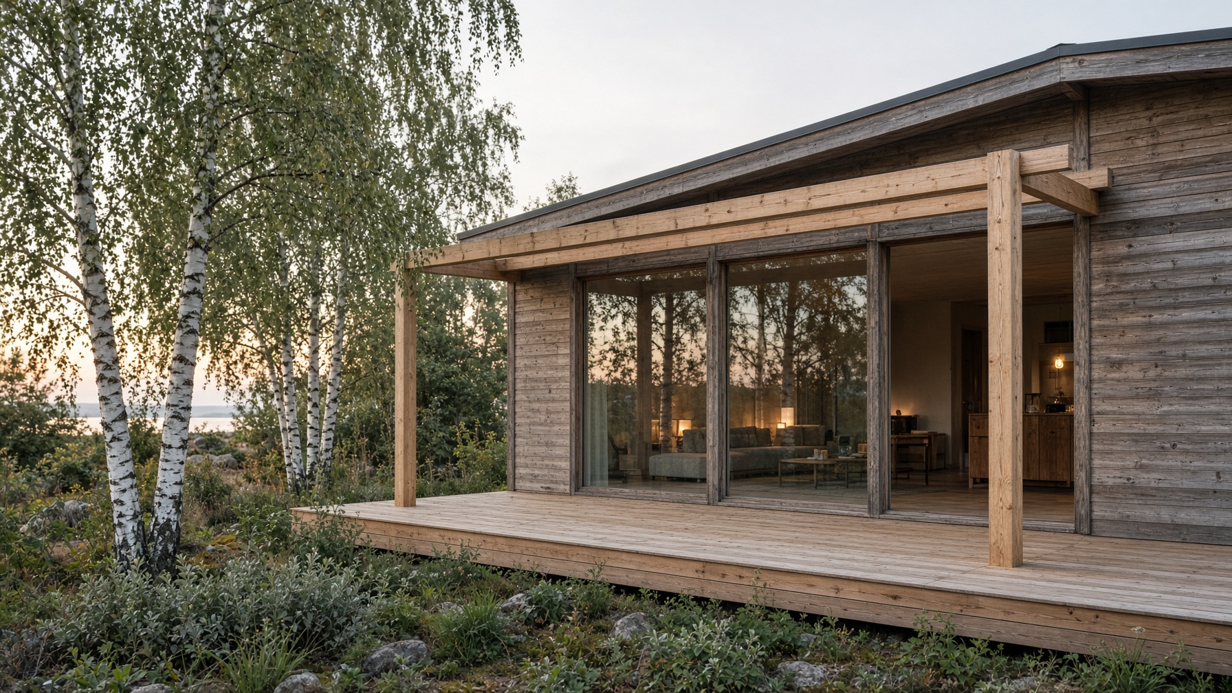 Dansk sommerhus med terrasse og tømrerarbejde